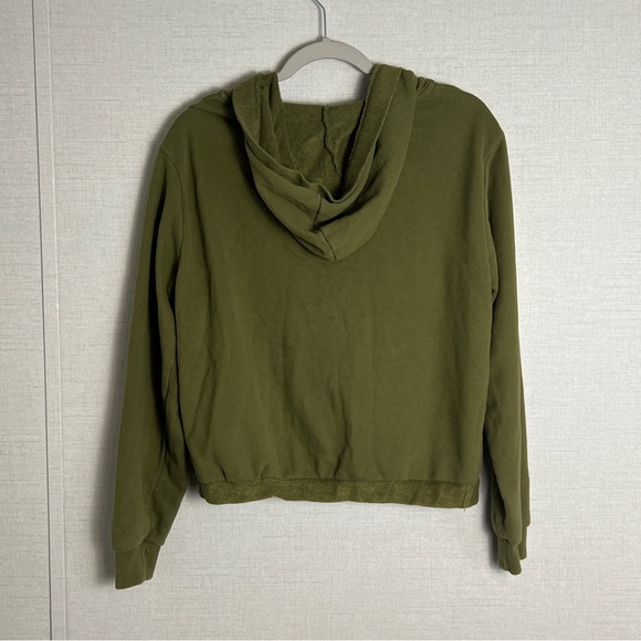 ZYIA Women's Calmness Pocket V-Neck Cropped Hoodie Sweatshirt Olive Size Large - Picture 3 of 8
